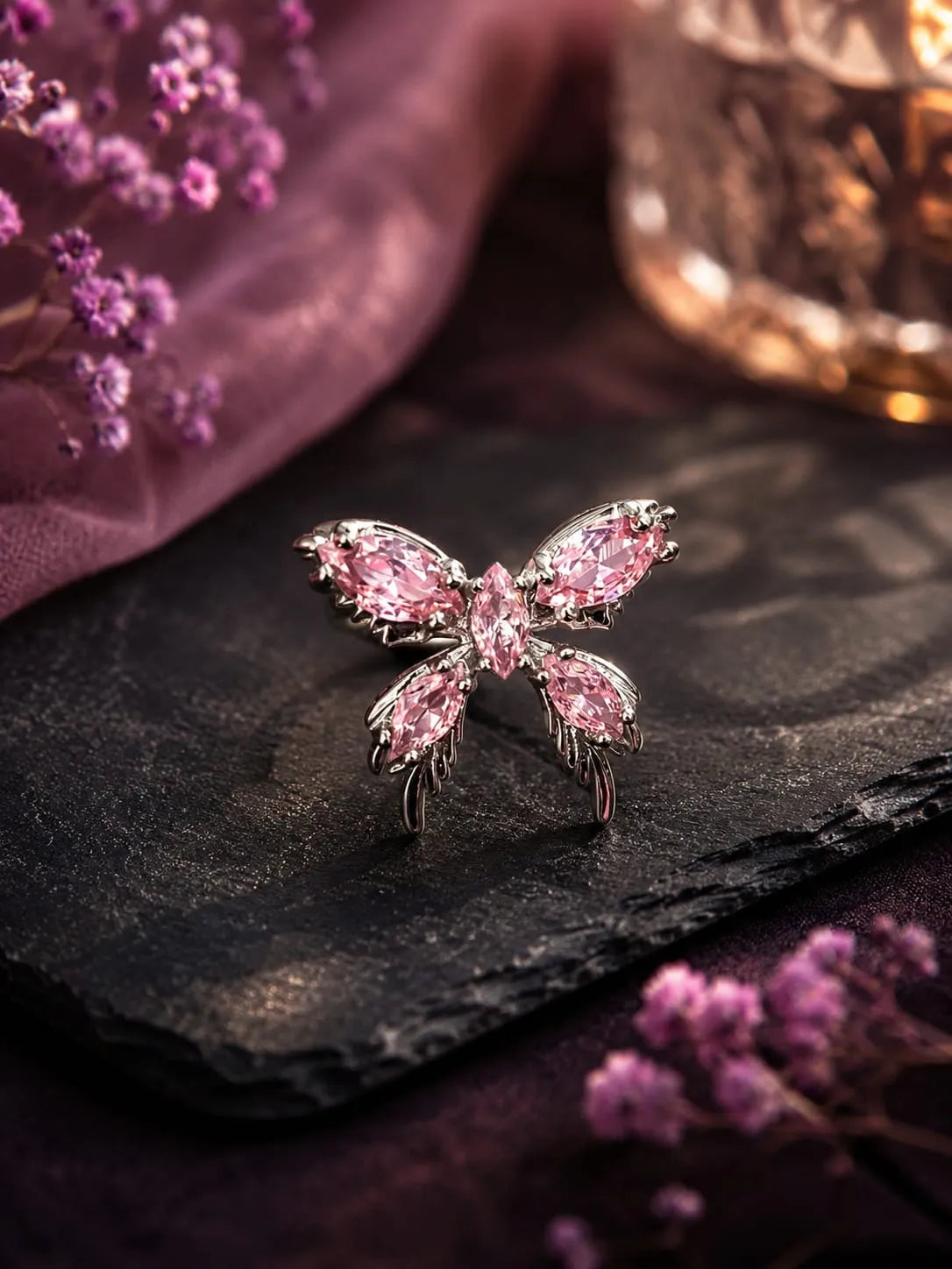 Amethyst Butterfly Ring Pink