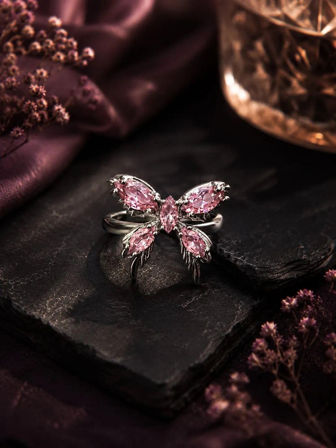 Amethyst Butterfly Ring Pink