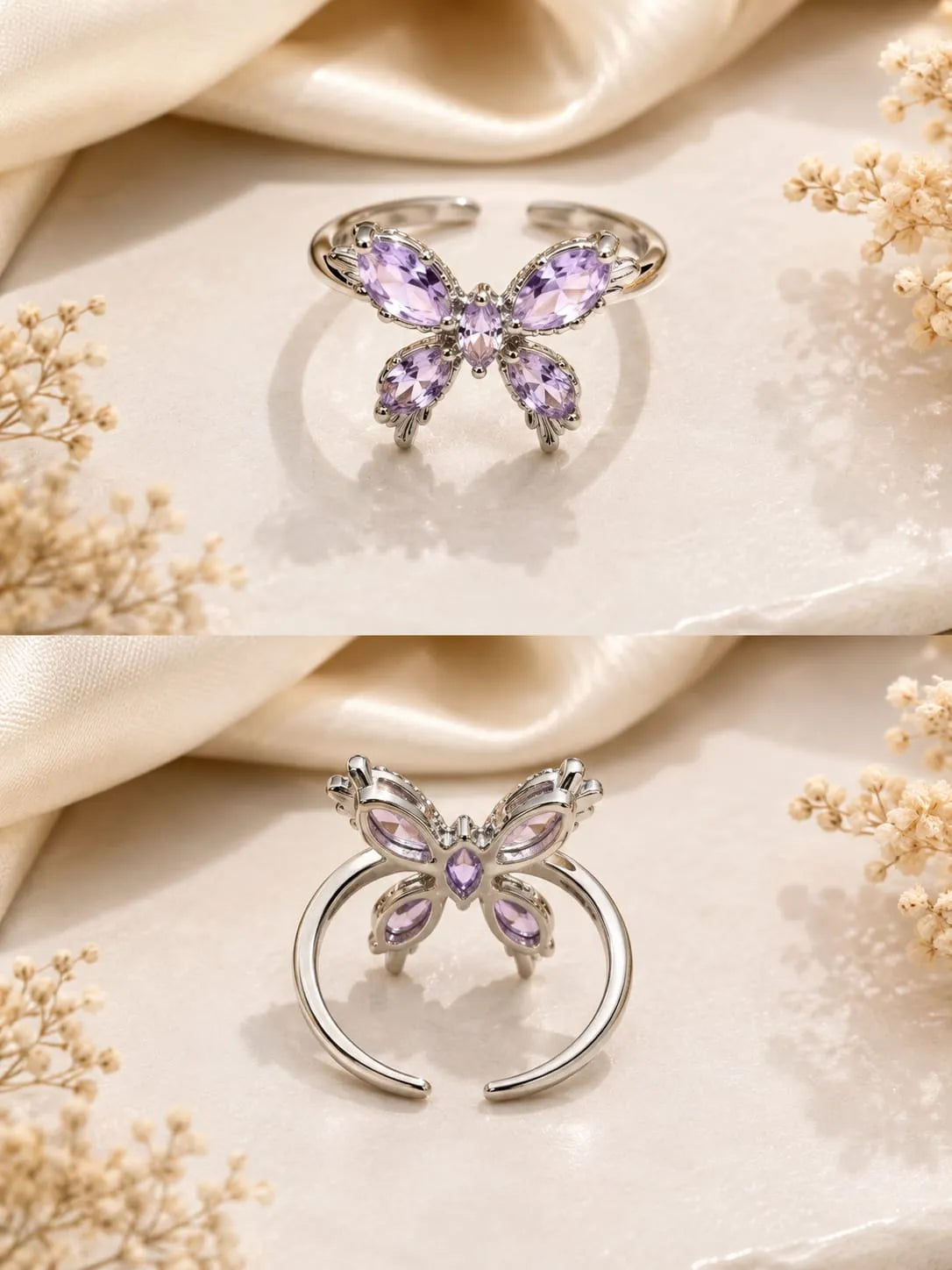 Amethyst Butterfly Ring Purple