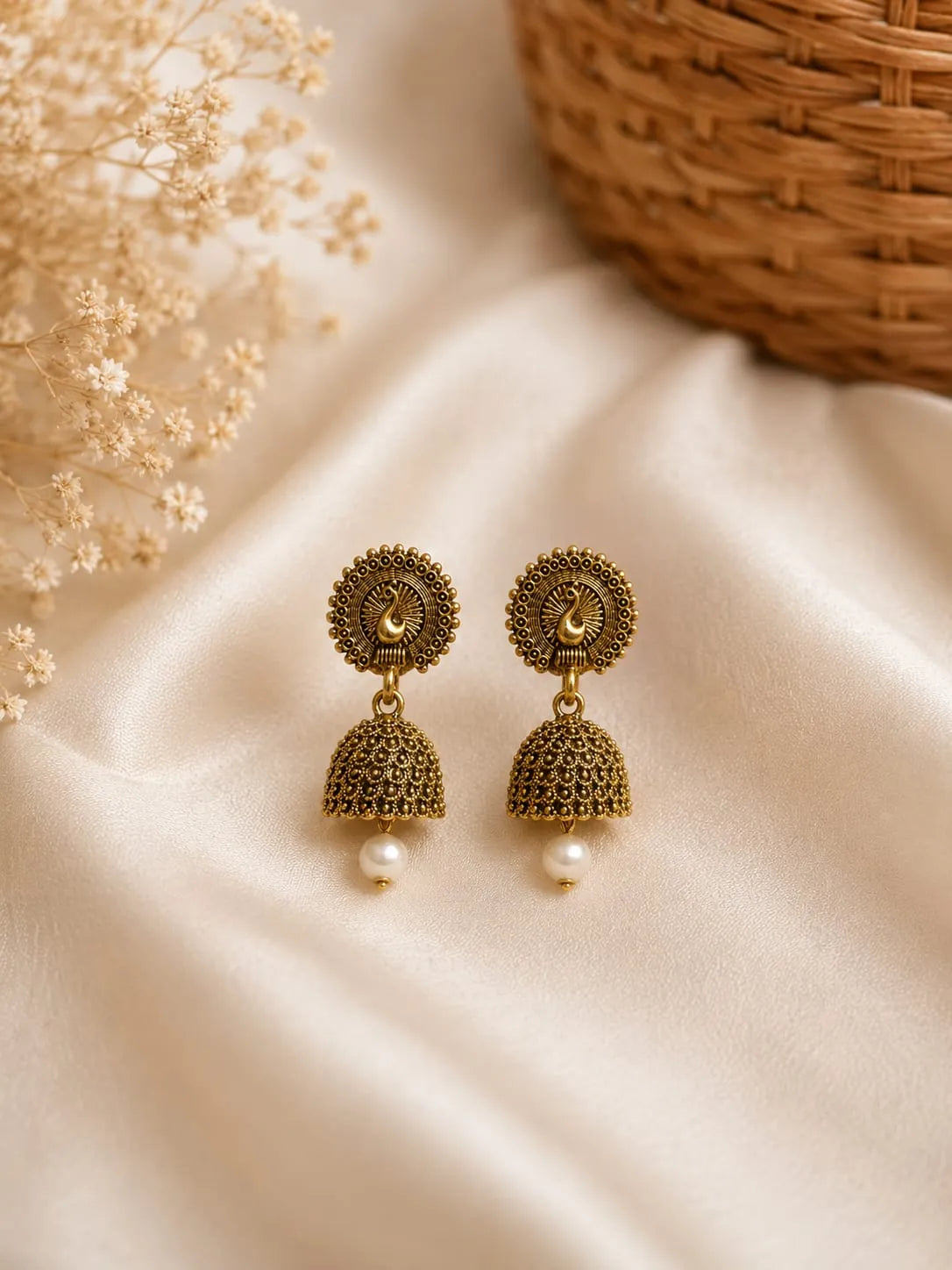 Antique Mayur Pearl Jhumkas