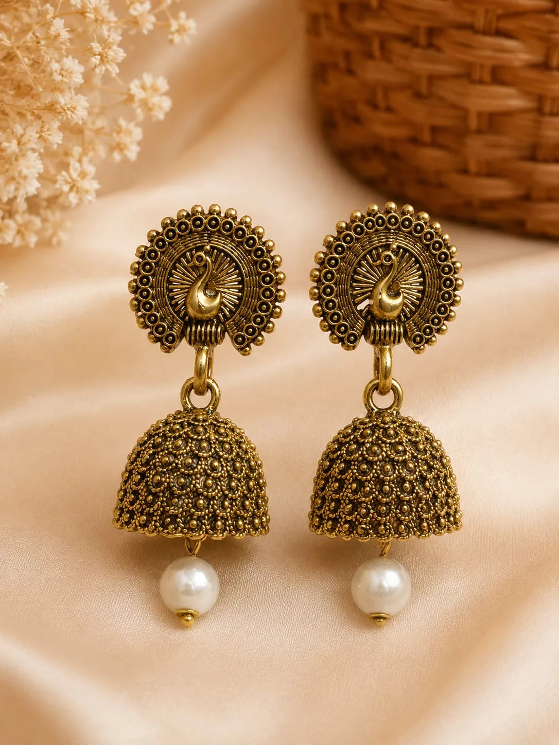 Antique Mayur Pearl Jhumkas