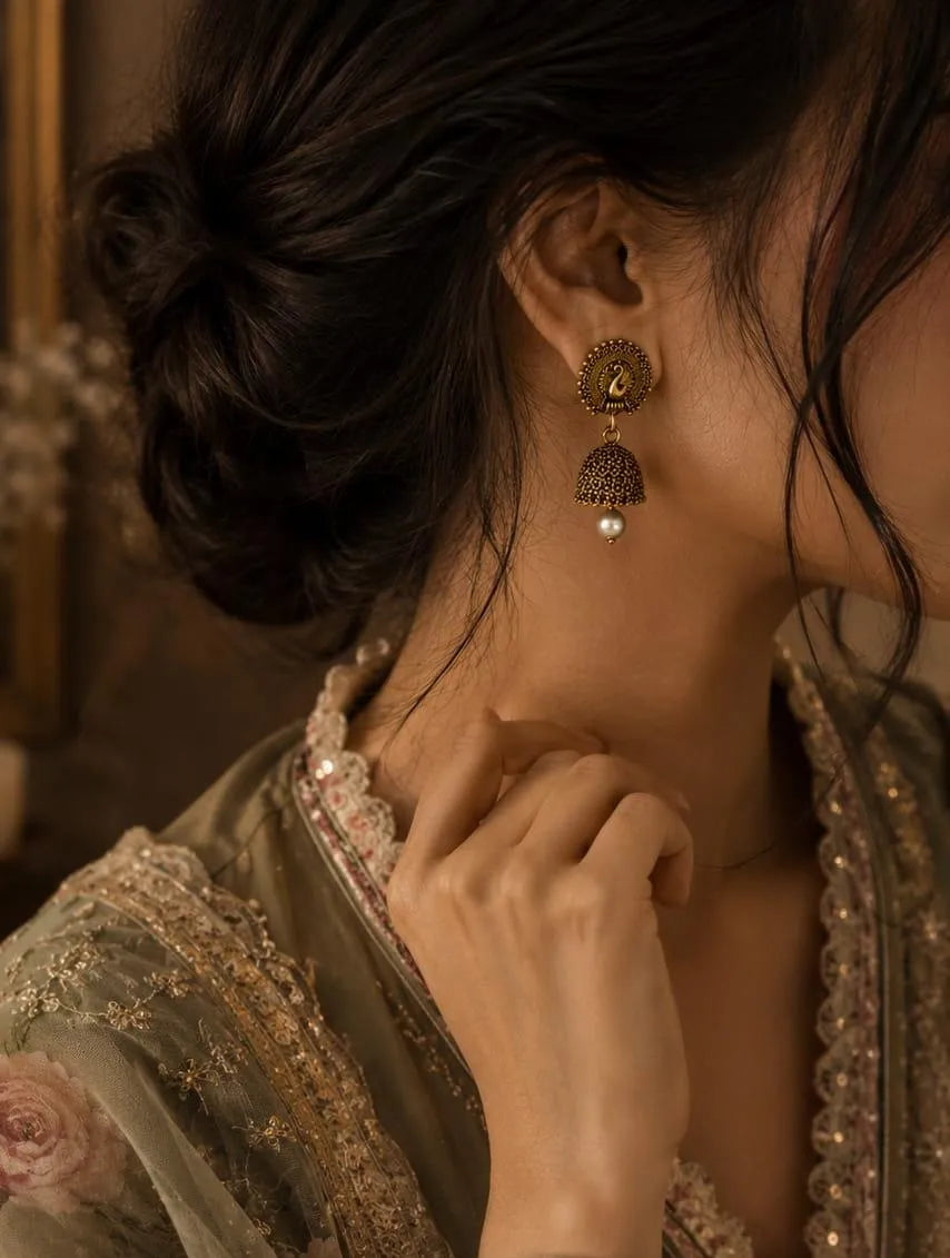 Antique Mayur Pearl Jhumkas