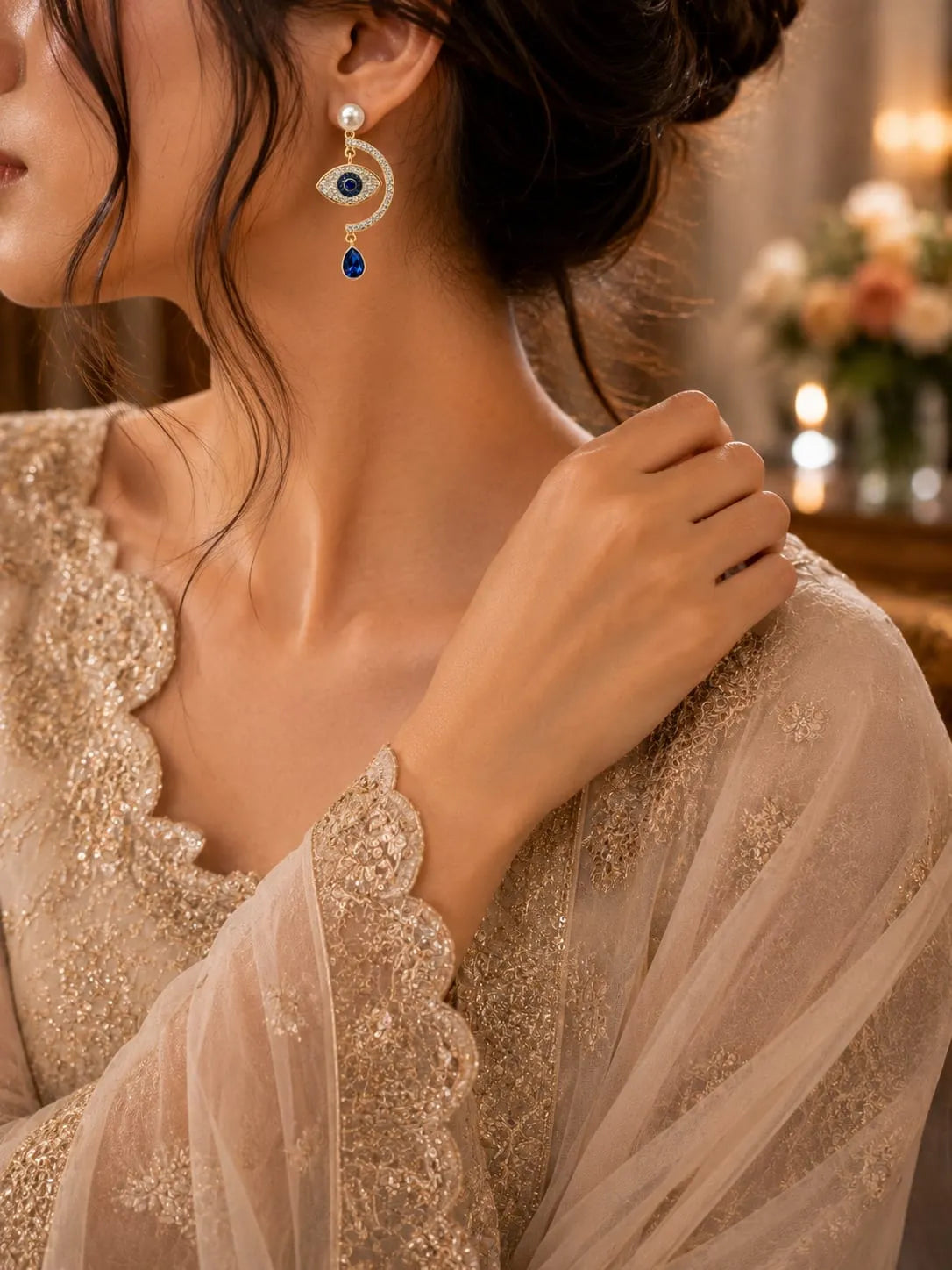 Blue Crystal Teardrop Earrings