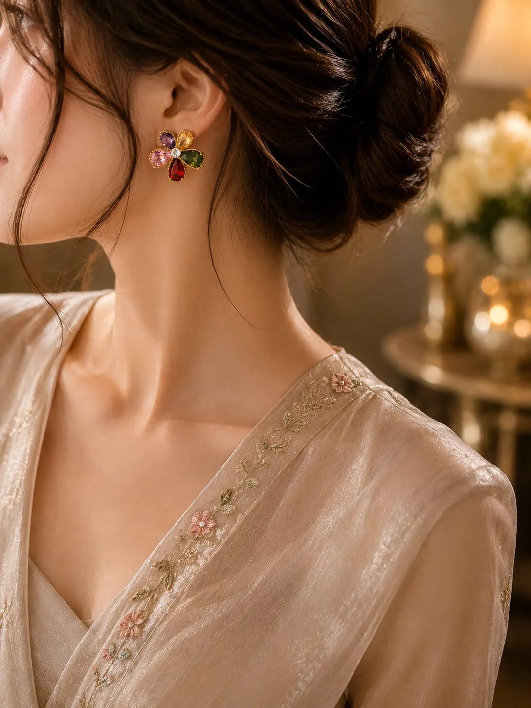 Crystal Rainbow Bloom Earrings