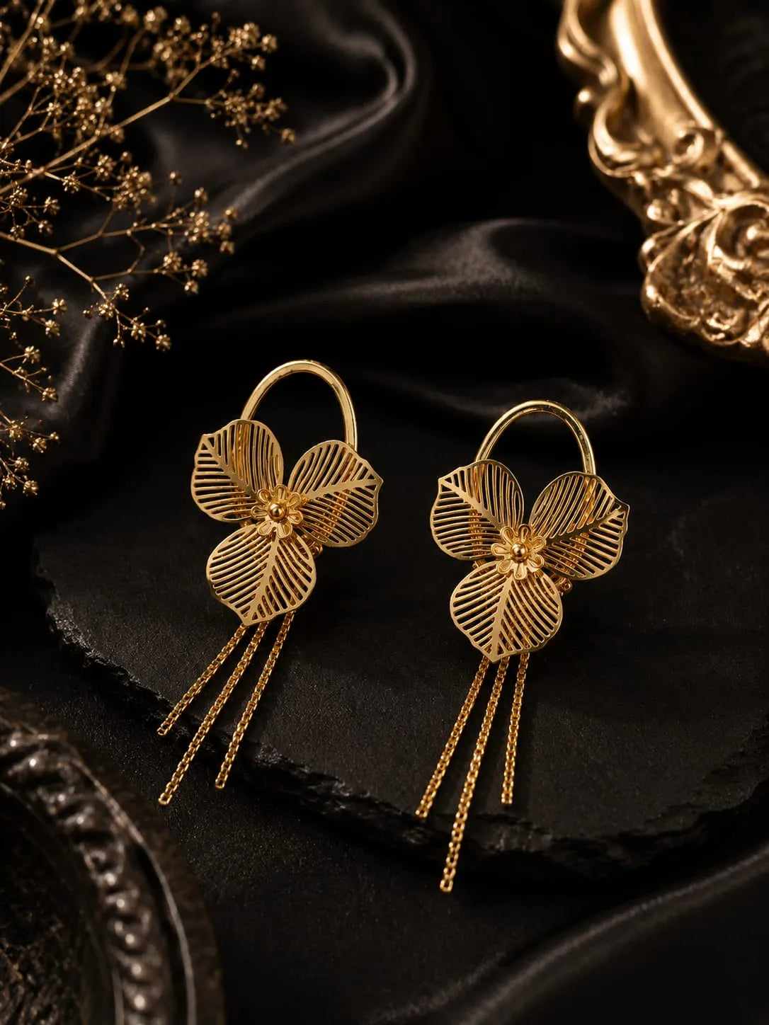 Golden Tassel Petal Earrings