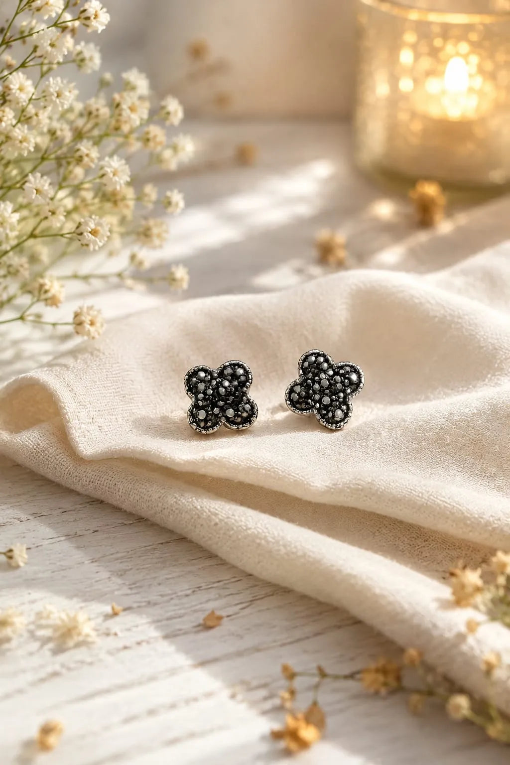 Midnight Bloom Clover Studs