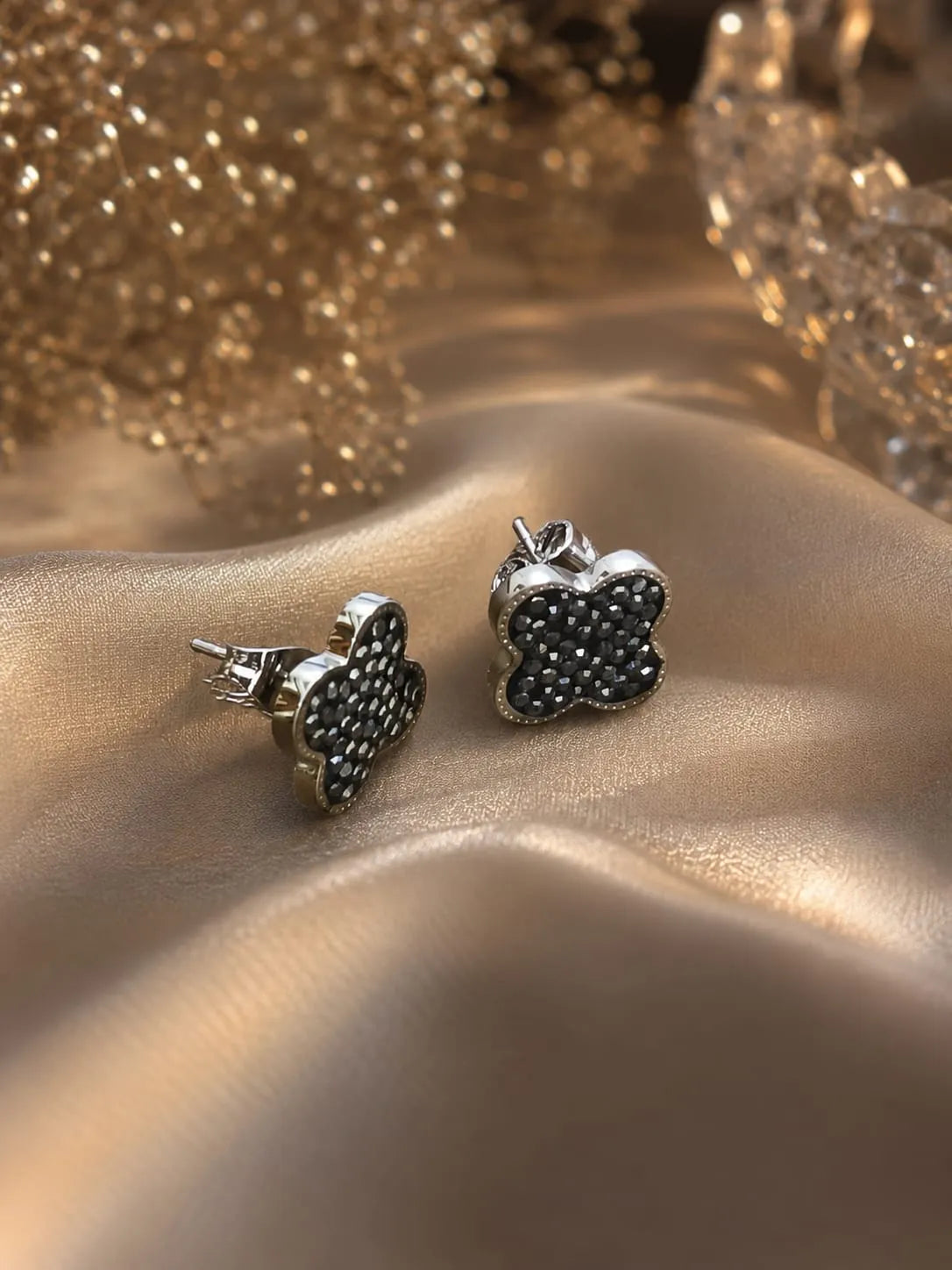 Midnight Bloom Clover Studs