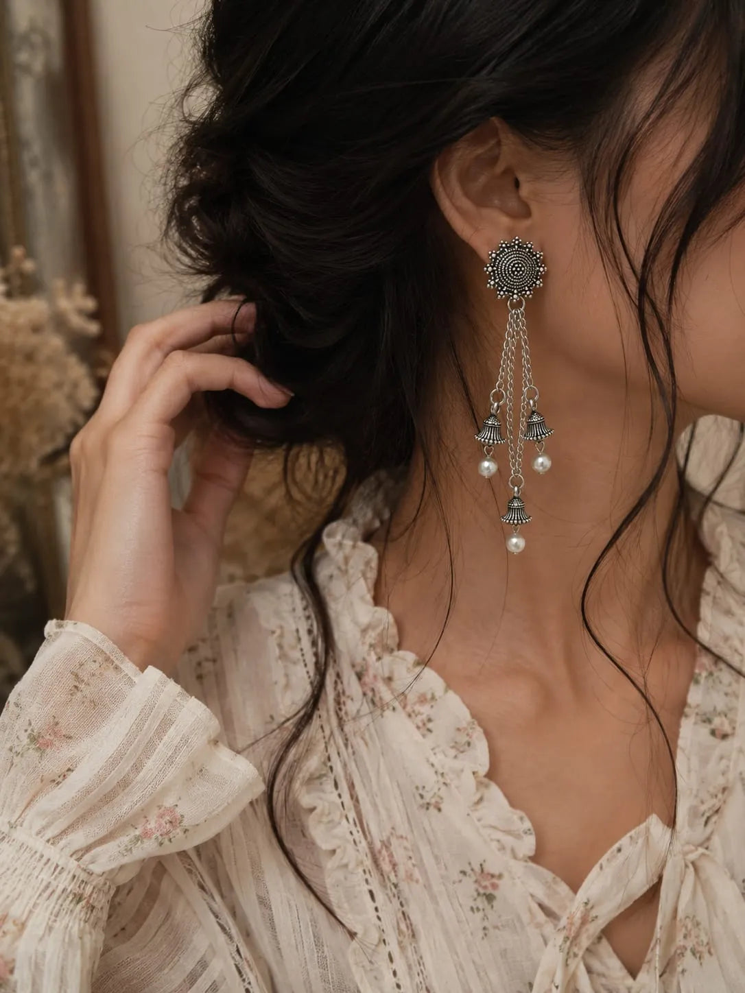 Pearl Tassel Chained Earrings