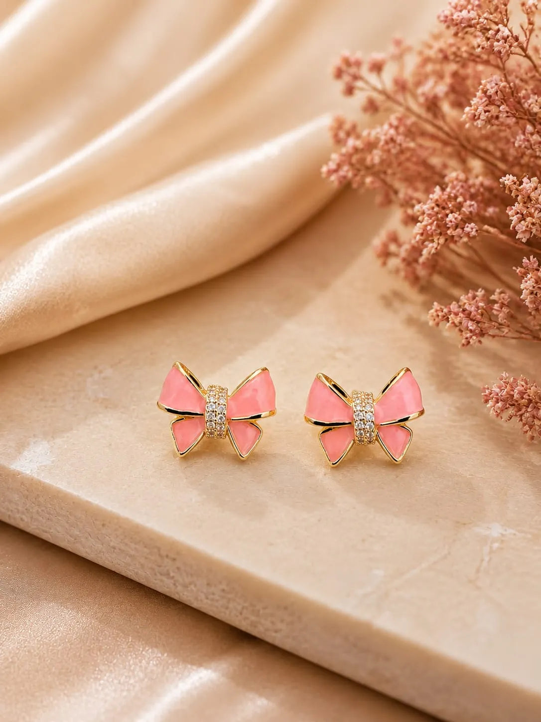 Rosette Pink Bow Studs