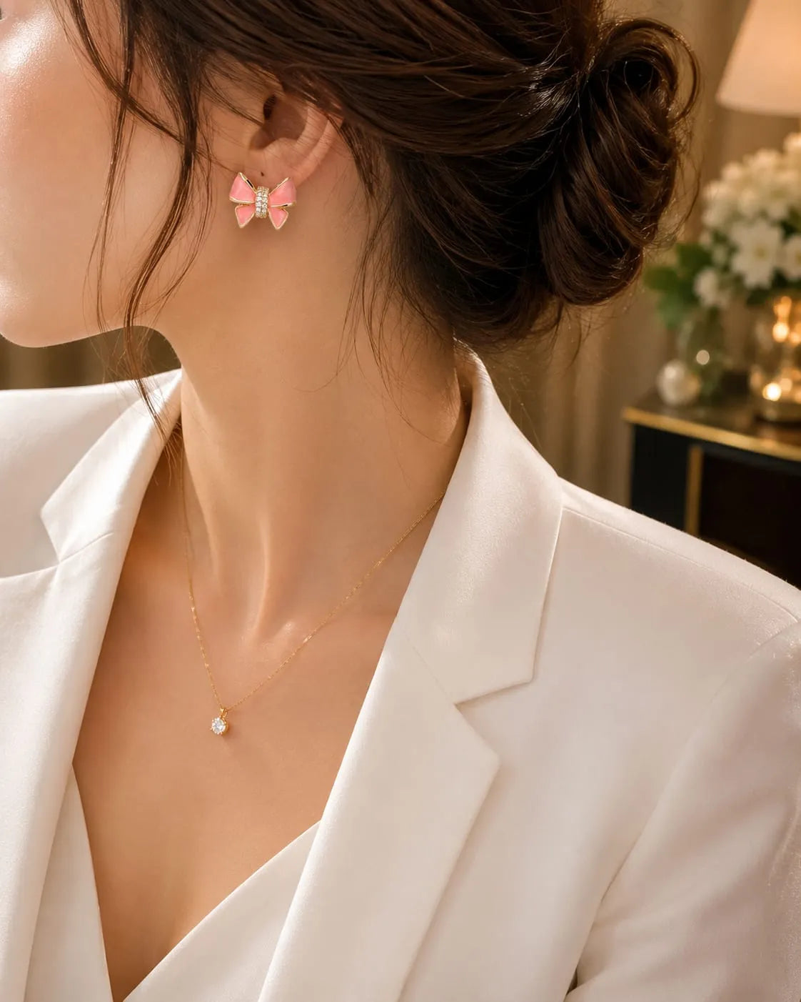 Rosette Pink Bow Studs