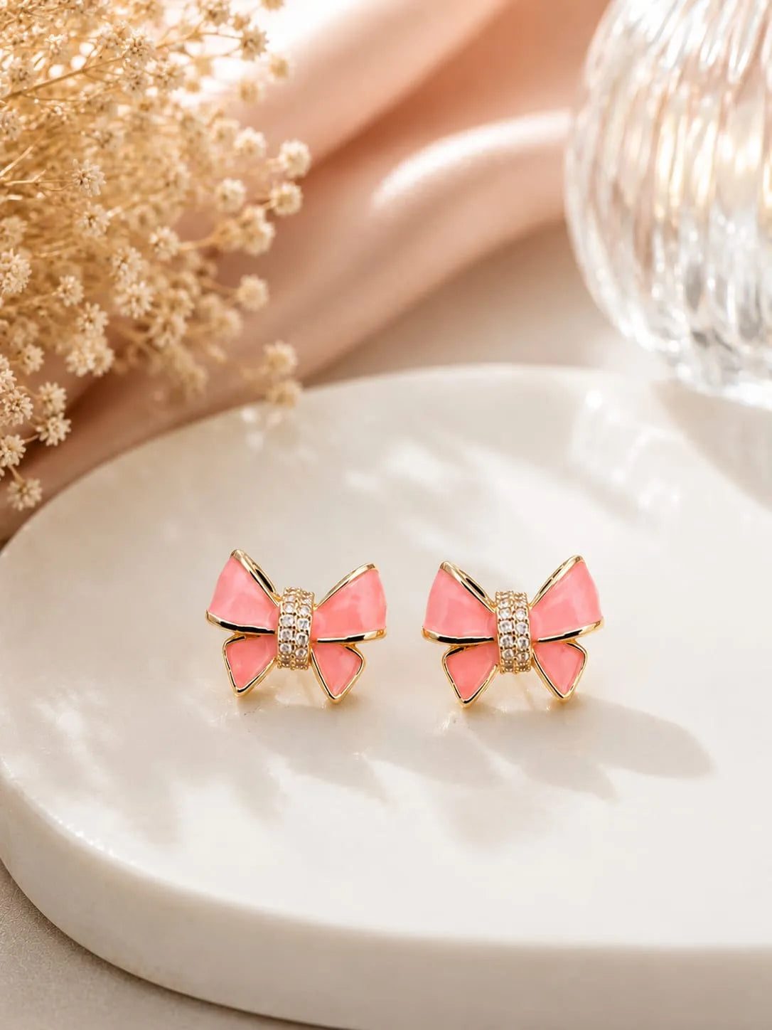 Rosette Pink Bow Studs